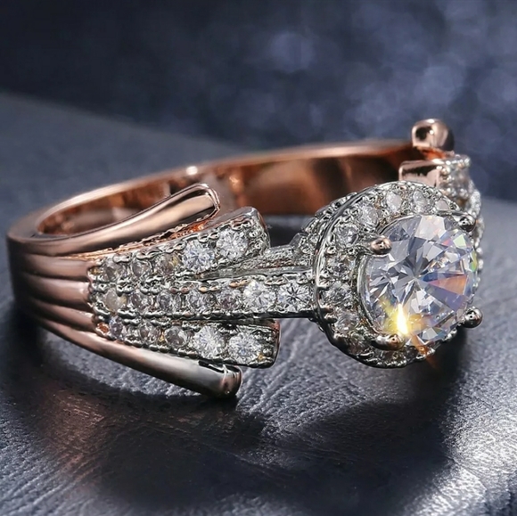 NWT 1 CZ WHITE GOLD W ROSE GOLD TRIM sterling silver gold  CZ Ring - Picture 4 of 15